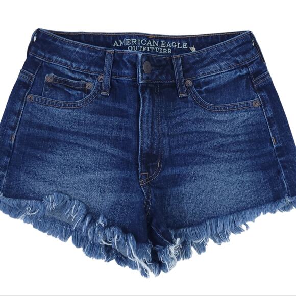 American Eagle Vintage High Rise Festival Blue Jean Cutoff Shorts Size 0 Denim - Picture 1 of 4